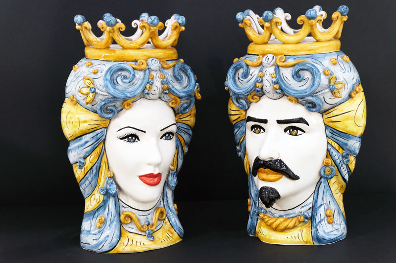Coppia Teste di Moro “Ghirigori Decorate” H45cm – Ceramiche artigianali di Caltagirone