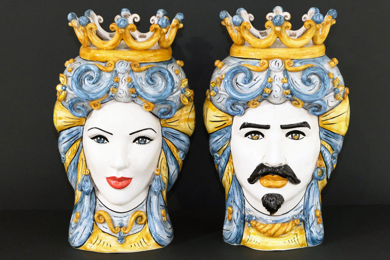Coppia Teste di Moro “Ghirigori Decorate” H45cm – Ceramiche artigianali di Caltagirone