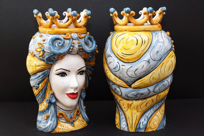Coppia Teste di Moro “Ghirigori Decorate” H45cm – Ceramiche artigianali di Caltagirone