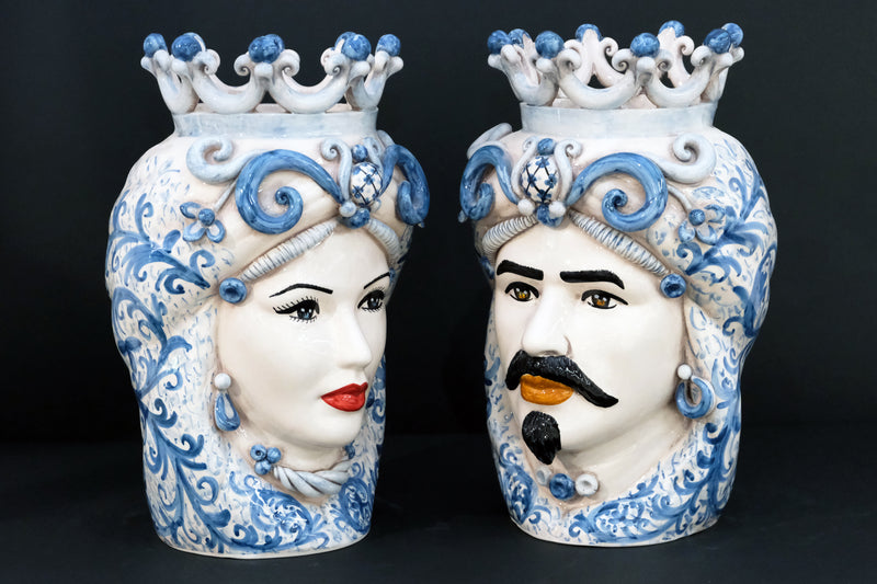 Coppia Teste di Moro “Ghirigori Azzurri” H35cm – Ceramiche artigianali di Caltagirone