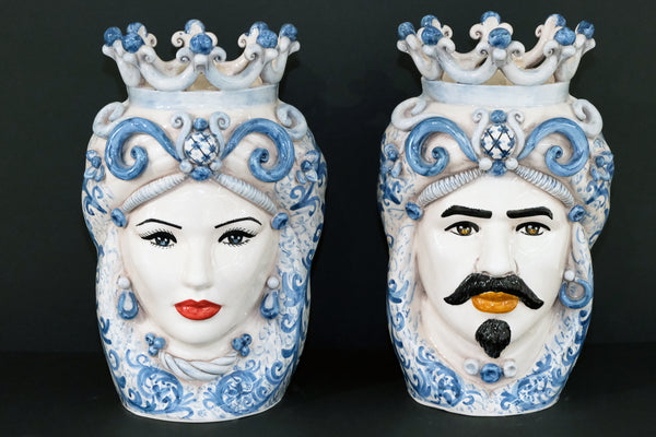Coppia Teste di Moro “Ghirigori Azzurri” H35cm – Ceramiche artigianali di Caltagirone