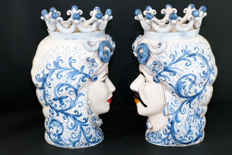 Coppia Teste di Moro “Ghirigori Azzurri” H35cm – Ceramiche artigianali di Caltagirone