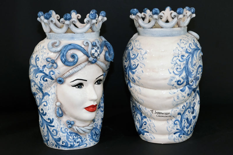 Coppia Teste di Moro “Ghirigori Azzurri” H35cm – Ceramiche artigianali di Caltagirone