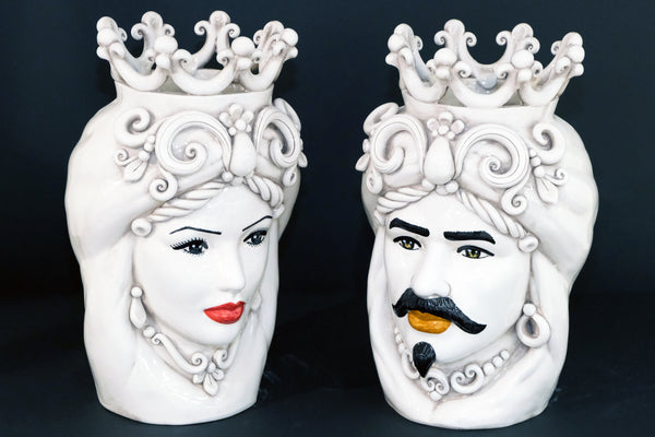 Coppia Teste di Moro “Ghirigori Fumè” H35cm – Ceramica artigianale di Caltagirone