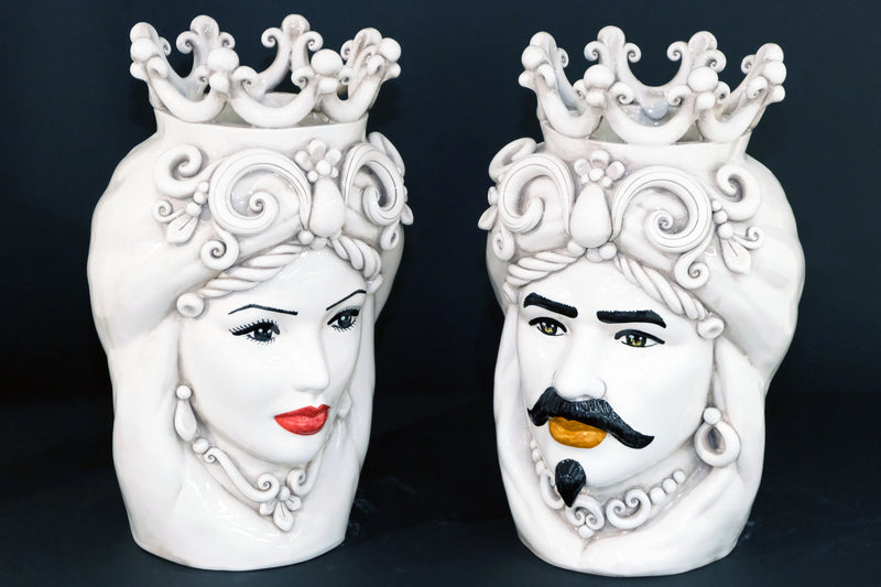 Coppia Teste di Moro “Ghirigori Fumè” H35cm – Ceramica artigianale di Caltagirone
