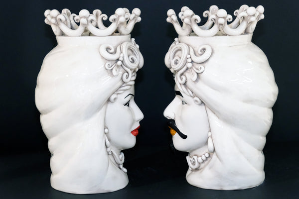 Coppia Teste di Moro “Ghirigori Fumè” H35cm – Ceramica artigianale di Caltagirone