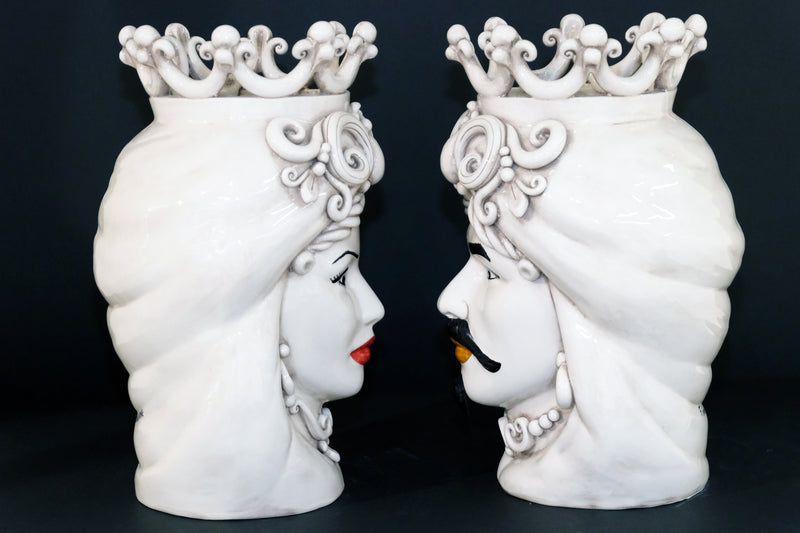 Coppia Teste di Moro “Ghirigori Fumè” H35cm – Ceramica artigianale di Caltagirone