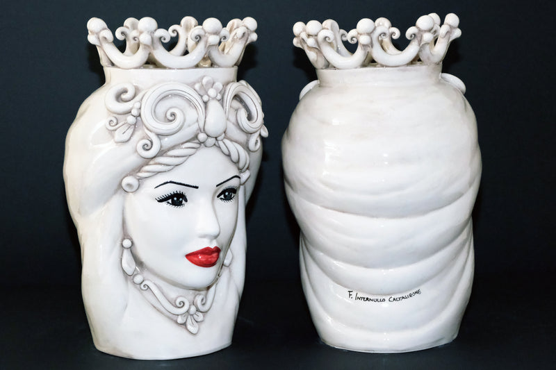 Coppia Teste di Moro “Ghirigori Fumè” H35cm – Ceramica artigianale di Caltagirone