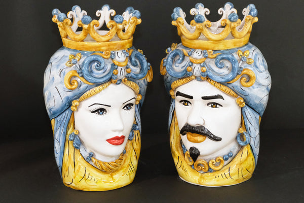 Coppia Teste di Moro “Ghirigori Decorate” H35cm – Ceramiche artigianali di Caltagirone