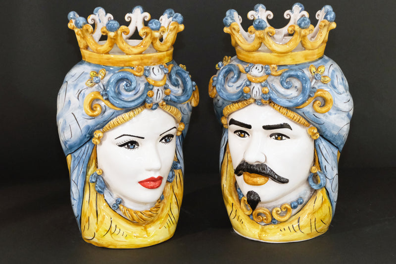 Coppia Teste di Moro “Ghirigori Decorate” H35cm – Ceramiche artigianali di Caltagirone