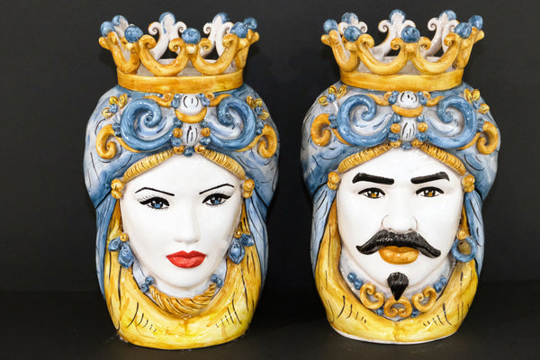 Coppia Teste di Moro “Ghirigori Decorate” H35cm – Ceramiche artigianali di Caltagirone