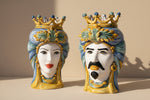 Carica l'immagine nel visualizzatore di Gallery, Coppia Teste di Moro "Foglie d'acanto" H45cm   – Ceramica di Caltagirone Fatto a Mano
