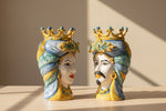 Carica l'immagine nel visualizzatore di Gallery, Coppia Teste di Moro "Foglie d'acanto" H45cm   – Ceramica di Caltagirone Fatto a Mano
