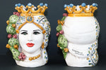Carica l'immagine nel visualizzatore di Gallery, Coppia Teste di Moro “Ficodindia”  Decorate – Ceramica di Caltagirone Fatto a Mano
