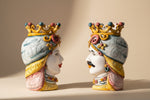 Carica l'immagine nel visualizzatore di Gallery, Coppia Teste di Moro "Ghirigori Decorate" – Ceramica di Caltagirone Fatto a Mano
