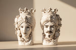 Carica l'immagine nel visualizzatore di Gallery, Coppia Teste di Moro “Ficodindia” Fumè  – Ceramica di Caltagirone Fatto a Mano
