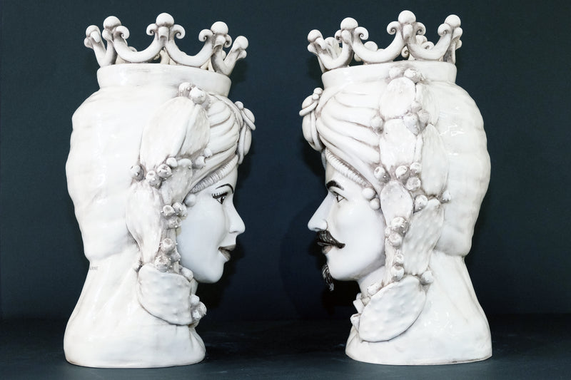 Coppia Teste di Moro “Ficodindia” Fumè H45cm – Ceramica di Caltagirone Fatto a Mano