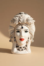 Carica l'immagine nel visualizzatore di Gallery, Lume “Foglia d’Acanto” Fumè Decorato H40cm – Ceramica di Caltagirone Fatto a Mano
