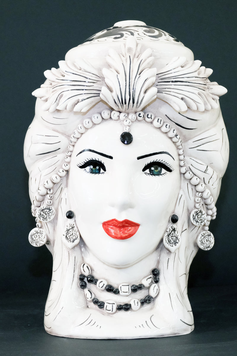 Lume “Foglia d’Acanto” Fumè Decorato H40cm – Ceramica di Caltagirone Fatto a Mano