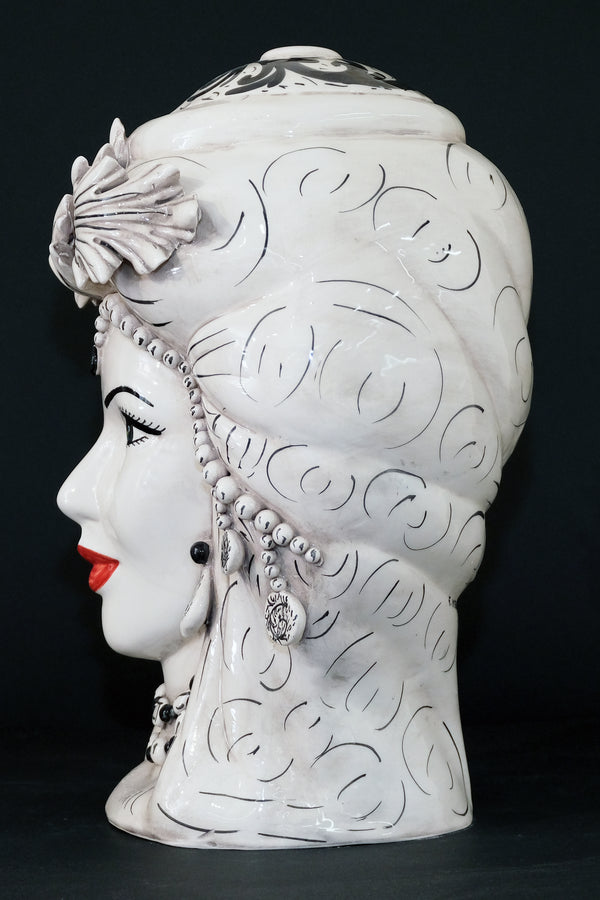 Lume “Foglia d’Acanto” Fumè Decorato H40cm – Ceramica di Caltagirone Fatto a Mano